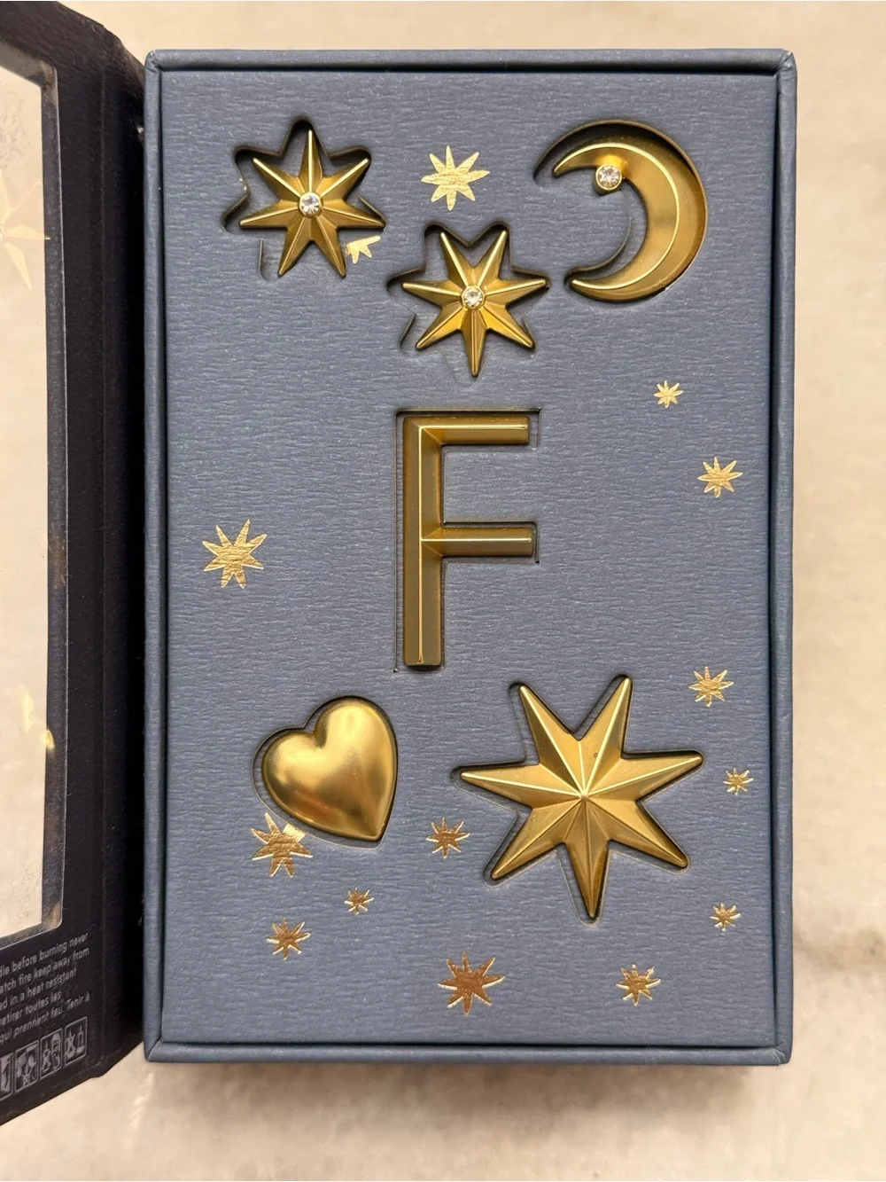 Anthropologie Gold Star Moon & Letter Initial F Monogram Candle Charms